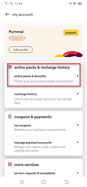 active pack & recharge history