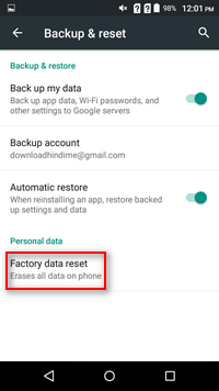 Factory data reset