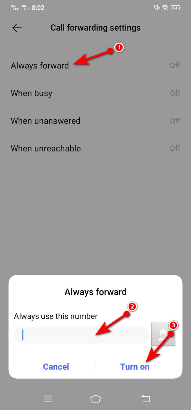 Turn on call forwarding